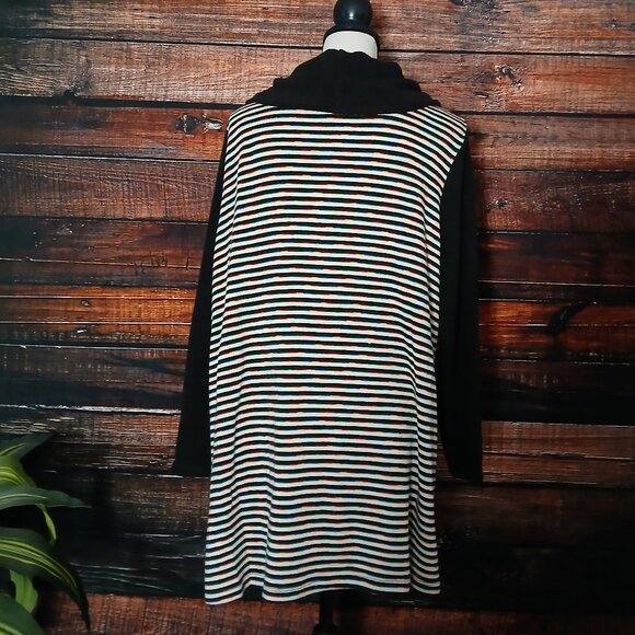 Ali Miles Tunic Sweater 1X Cowl Neck Black Rainbow Striped - Picture 7 of 10